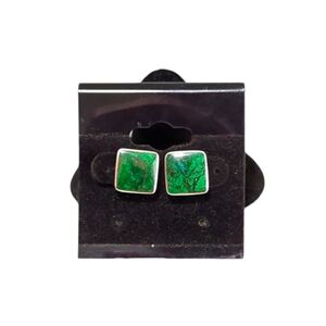 Vintage .950 Silver Green Turquoise Square Stud Earrings